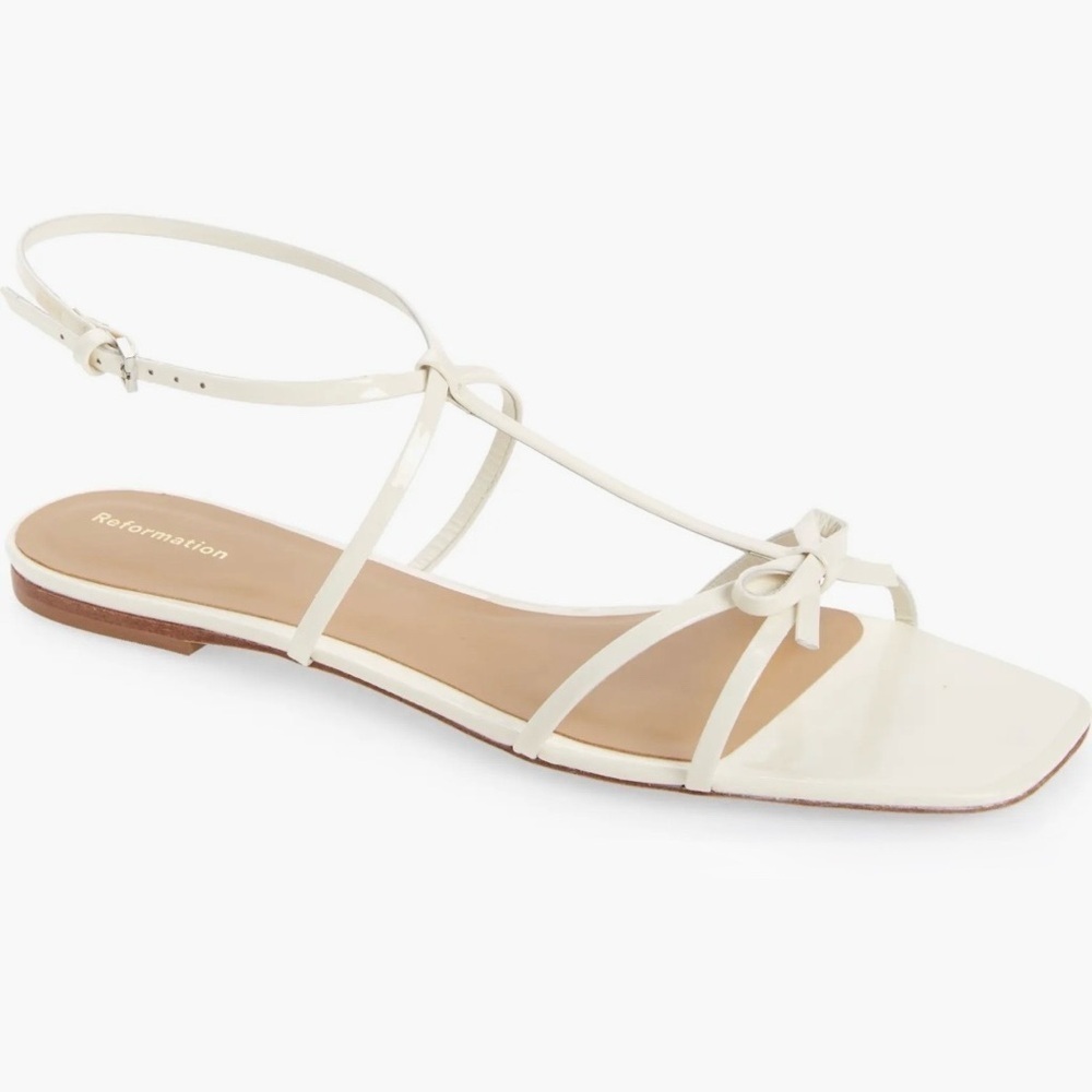 Reformation Maya Flat Sandal in White Patent